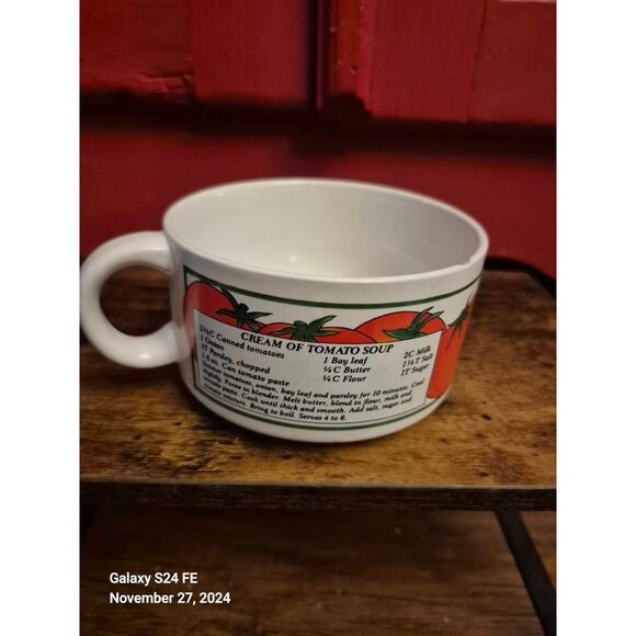 3 Vintage Soup Bowls Cups Mushroom Tomato Onion With Recipe Handles Retro - Picture 3 of 8